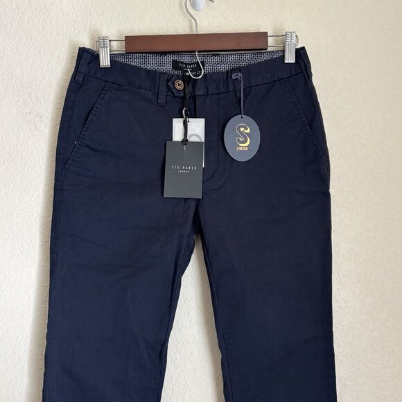 Ted Baker Navy Slim Chino Slacks 28R Cotton Polyester Tampered Ankle Business - Picture 2 of 11